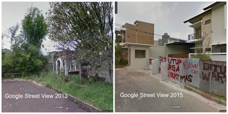 Situasi di sekitar rumah Deni tahun 2013 (kiri), dan tahun 2015 (kanan)